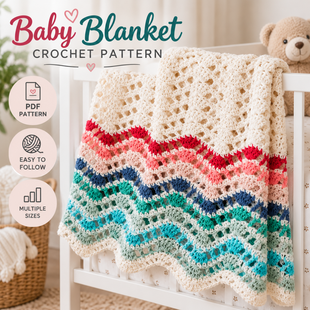 Baby Blanket Crochet Pattern PDF – Colorful Ripple Baby Blanket