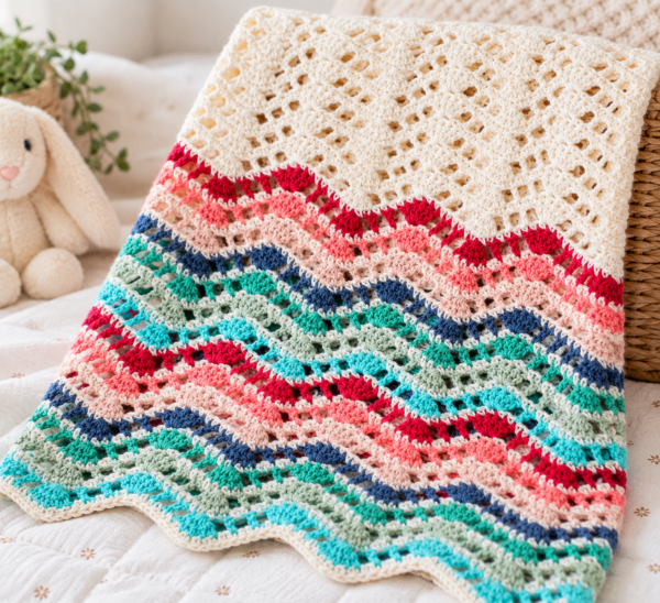 Colorful Crochet Baby Blanket in a Cozy Nursery Baby Blanket Crochet Pattern PDF – Colorful Ripple Baby Blanket