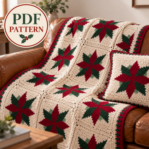 Christmas Star Throw & Pillow Crochet Pattern – Digital PDF