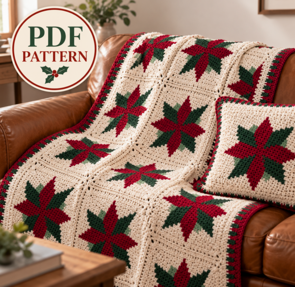 Christmas Star Throw & Pillow Crochet Pattern – Digital PDF