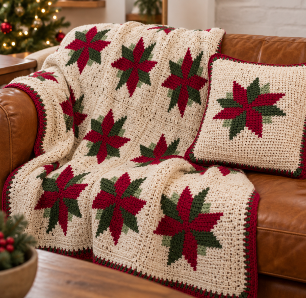 Christmas Star Throw & Pillow Crochet Pattern – Digital PDF