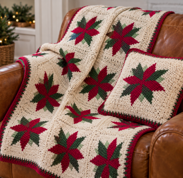 Christmas Star Throw & Pillow Crochet Pattern – Digital PDF