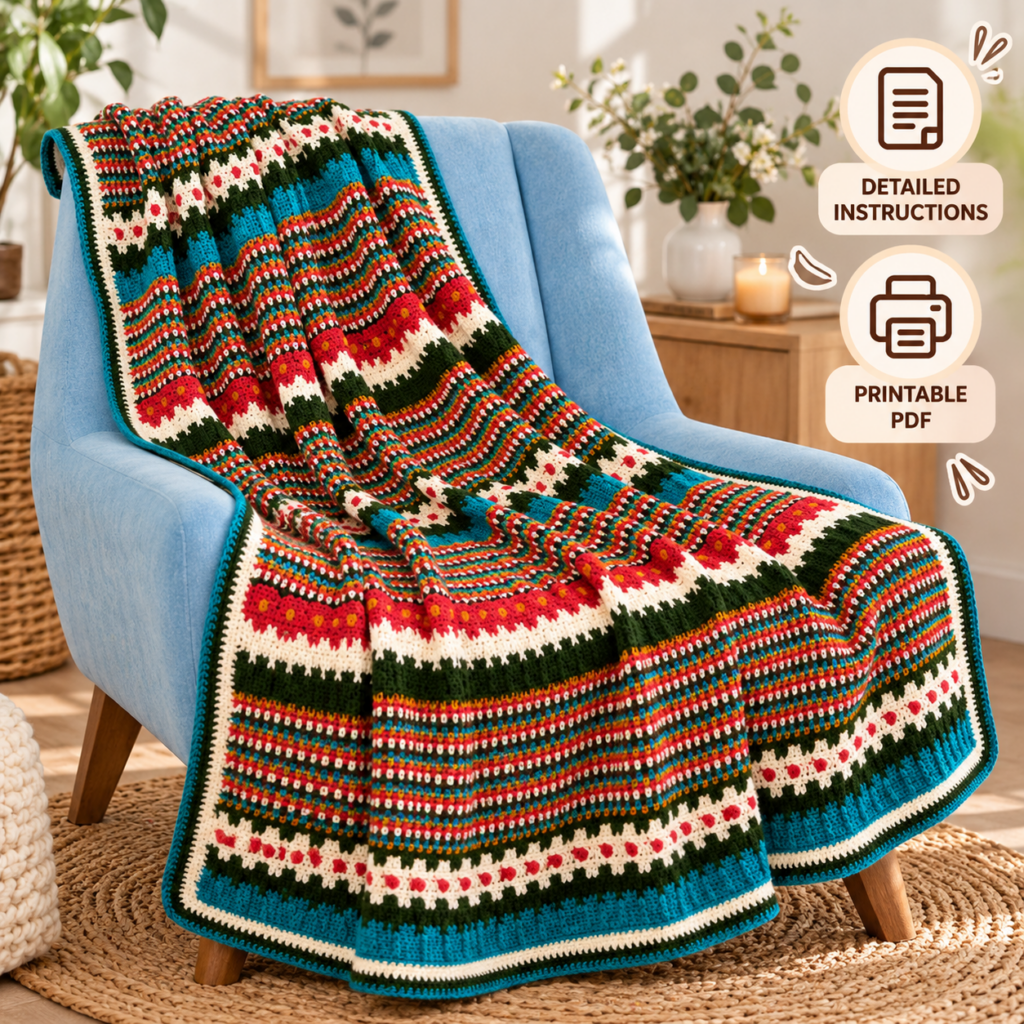Merry Christmas Crochet Blanket Pattern PDF – Colorful Christmas Throw