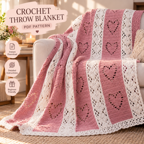 Cozy Crochet Throw Blanket Pattern Hearts & Diamonds Crochet Throw Pattern PDF – Romantic Textured Blanket