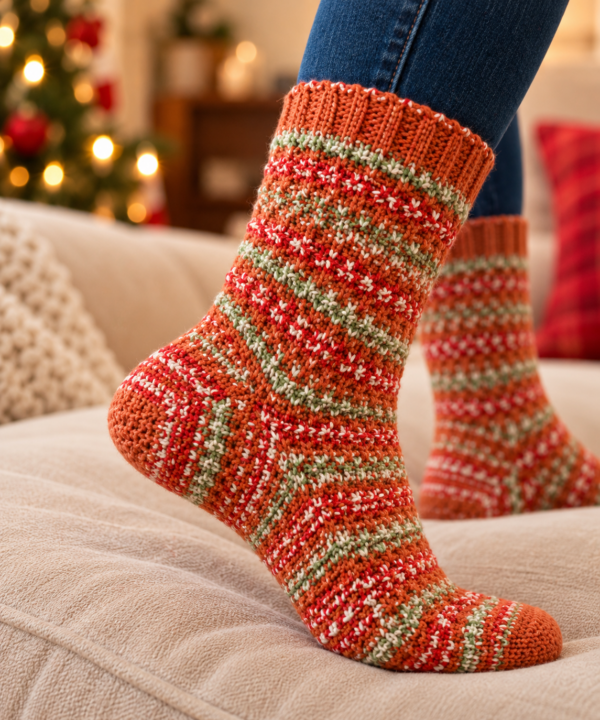 Cozy Hand-Knit Holiday Socks-3 Christmas Crochet Socks 2026 – Digital PDF Pattern