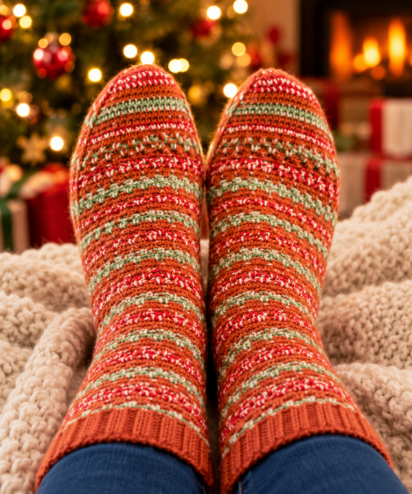 Cozy Handmade Christmas Socks-2 Christmas Crochet Socks 2026 – Digital PDF Pattern