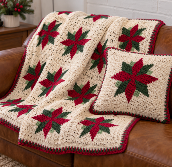 Christmas Star Throw & Pillow Crochet Pattern – Digital PDF