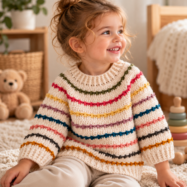 Rainbow Sweater Crochet Pattern PDF – Colorful Kids Sweater, Baby to 10 Years