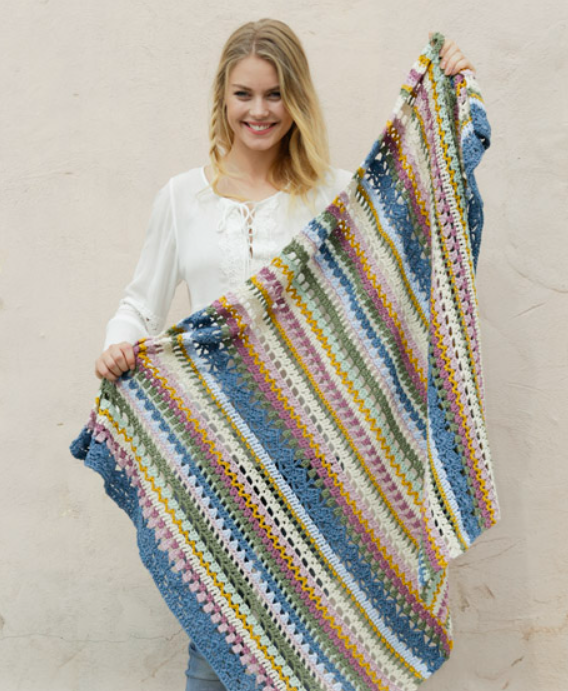 Crochet Blanket With Stripes and Lace Pattern PDF