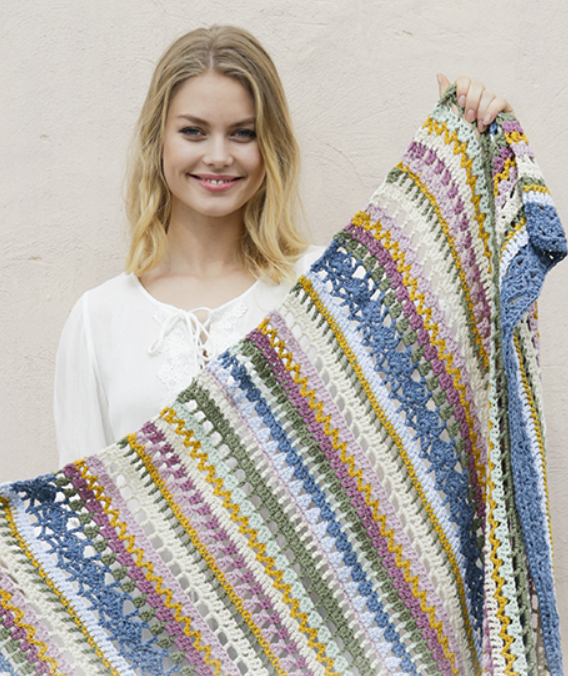 Crochet Blanket With Stripes and Lace Pattern PDF