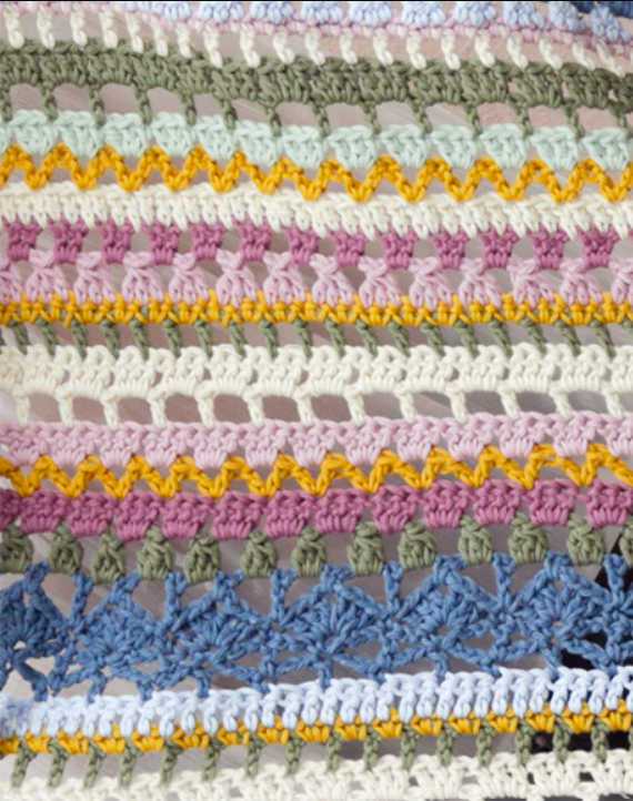 Crochet Blanket With Stripes and Lace Pattern PDF