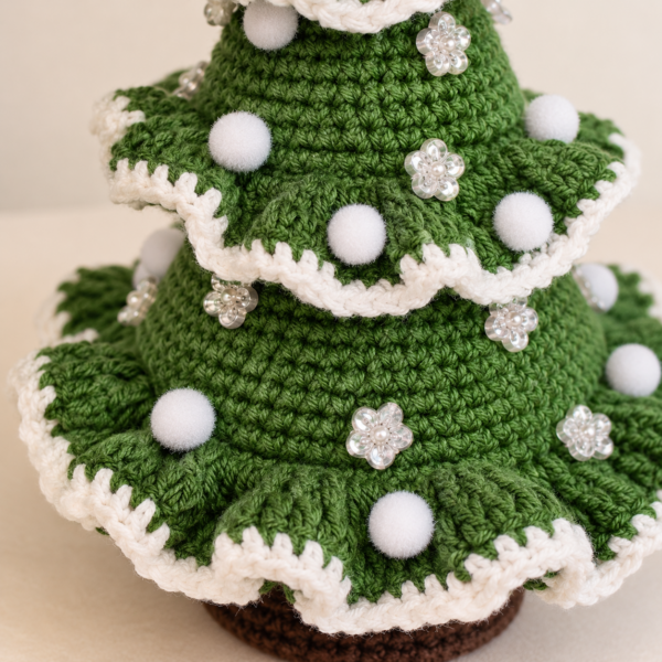 Crocheted Christmas Tree with White Trim Crochet Christmas Tree Pattern – Festive Amigurumi PDF