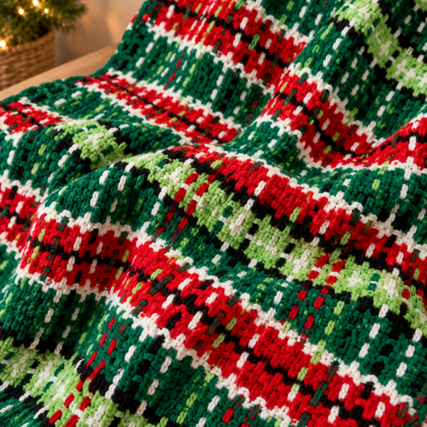 Christmas Woven-Style Crochet Blanket Pattern PDF – Festive Red & Green Throw