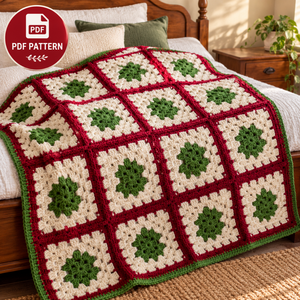 Christmas Tree Granny Square Blanket Crochet Pattern – Christmas Throw PDF