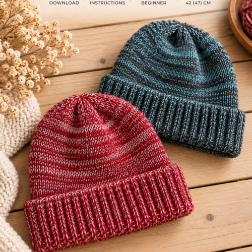 Children’s Knitted Beanie Pattern PDF | Two-Color Marled Hat | Digital Download