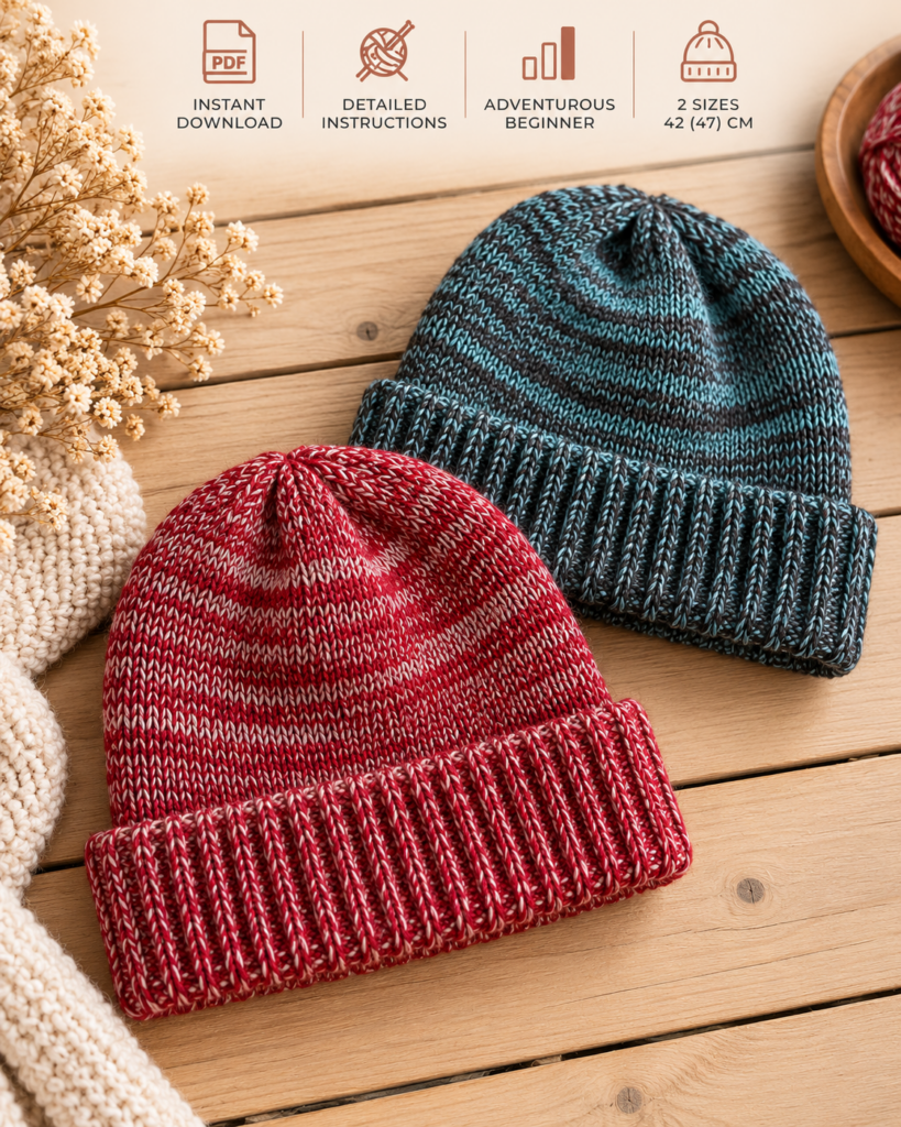 Children’s Knitted Beanie Pattern PDF | Two-Color Marled Hat | Digital Download
